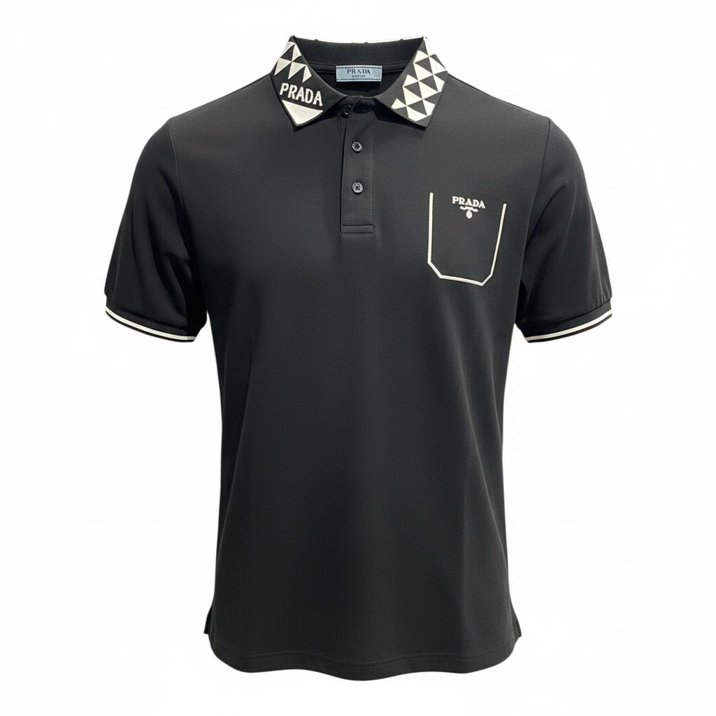 #1 CAMISA PRADA SPORT CUELLO CON TRIANGULOS BLANCOS Y NEGRO