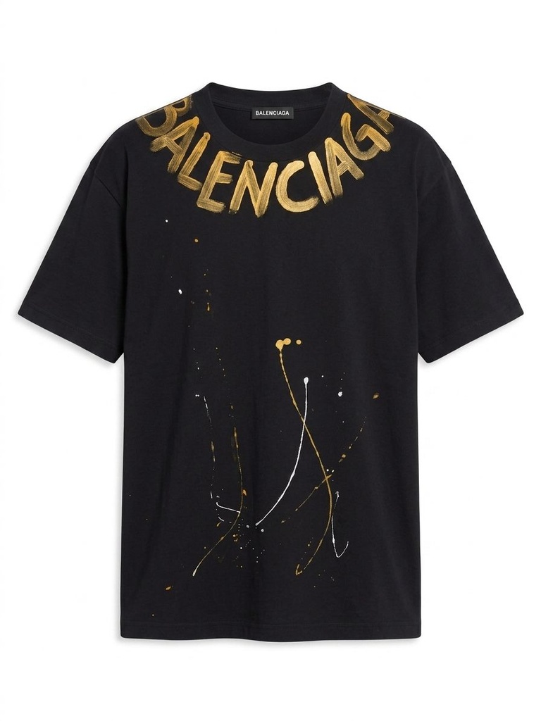 #2 CAMISA BALENCIAGA CUELLO REDONDO NEGRA LOGO AMARILLO