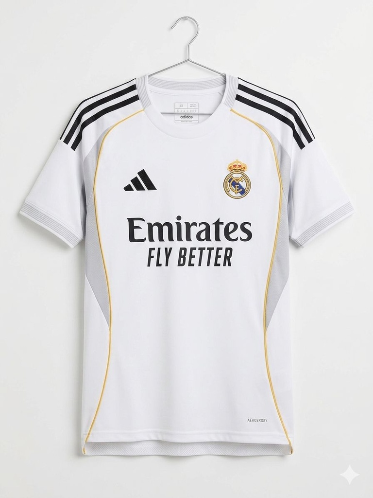 CAMISA REAL MADRID BLANCA RAYAS GRIS EN EL CUELLO HOMBRE