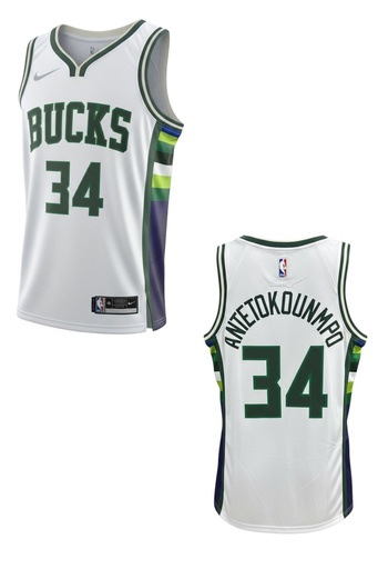 CAMISETA EQUIPO NBA BUCKS BLANCA NUMERO 34