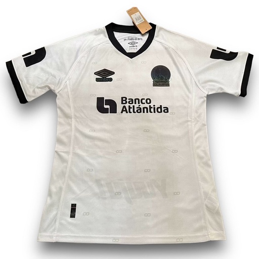[DAPS00679] CAMISETA CUELLO V EQUIPO SOCCER OLIMPIA BLANCA Y NEGRO HOMBRE