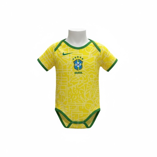 MAMELUCO CUELLO REDONDO EQUIPO SOCCER BRASIL AMARILLO Y VERDE BEBÉ