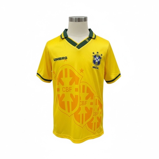 CAMISETA CUELLO V EQUIPO SOCCER BRASIL AMARILLA Y VERDE NIÑO