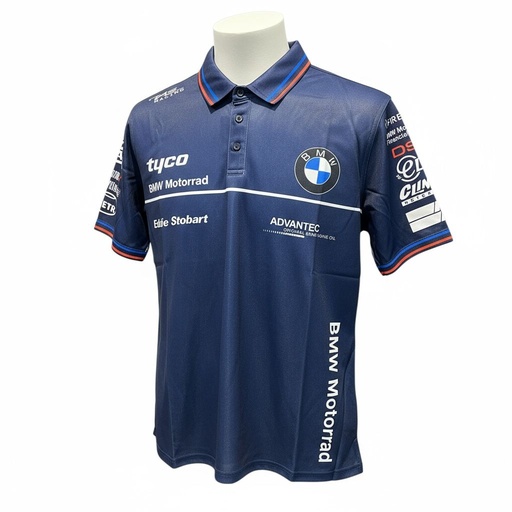 CAMISETA F1 SPORT MARCA BMW COLOR AZUL RAYAS AZUL Y ROJO EN CUELLO MOTORRAD ADVANCE