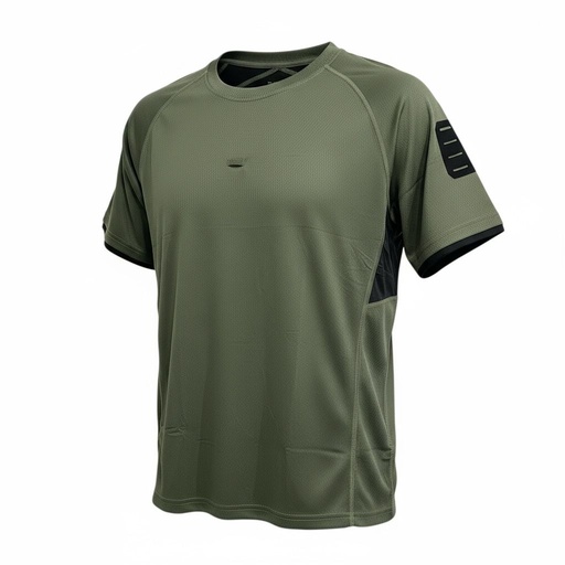 CAMISETA CUELLO REDONDO CON PARCHE NEGRO EN MANGA