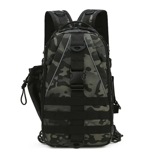 [TAPS00712] MOCHILA DE PESCA PEQUEÑA DOBLE HOMBRO COLOR MOTEADA VERDE Y NEGRO