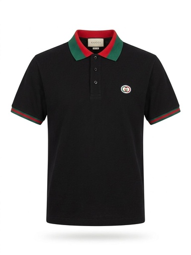 #1 CAMISA GUCCI SPORT  NEGRA CUELLO FRANJA ROJA Y VERDE