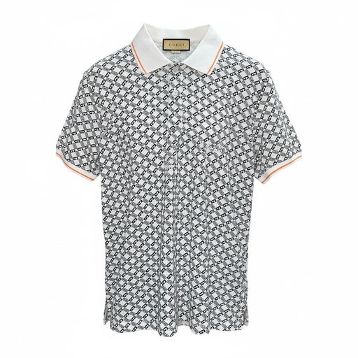 #2 CAMISA GUCCI SPORT CUELLO BLANCO LINEA NARANJA CON LETRAS GUCCI EN TODA  CAMISA