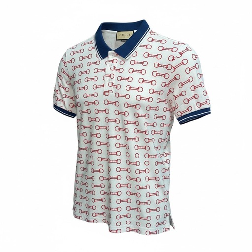 #4 CAMISA GUCCI SPORT BLANCA CUELLO AZUL DISEÑO ROJO EN TODA LA CAMISA