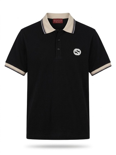#9 CAMISA GUCCI SPORT NEGRA CUELLO BEIGE CON LINEAS NEGRAS Y CAFE