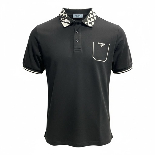 #1 CAMISA PRADA SPORT CUELLO CON TRIANGULOS BLANCOS Y NEGRO