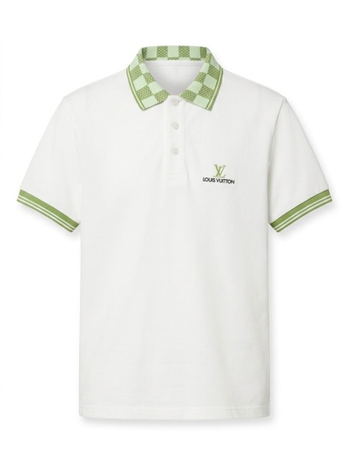 #1 CAMISA LOUIS VUITTON SPORT BLANCA  CUELLO VERDE CUADRICULADO