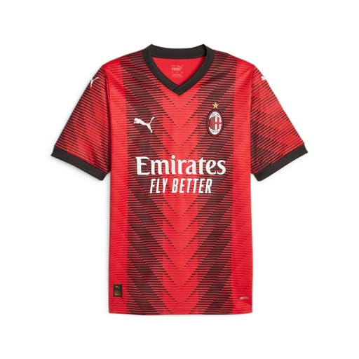 CAMISA EQUIPO SOCCER AC MILAN FRANJAS ROJAS Y NEGRAS CUELLO V NEGRO WOFO ATRAS