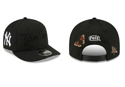 [DAPS01657] GORRA MLB YANKEES COLOR NEGRA Y DIBUJO DE MARIPOSA Y ABEJA ATRAS A